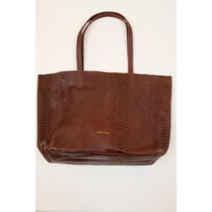 Sac cabas rectangle en cuir python marron