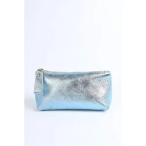 Petite pochette en cuir irisé ciel