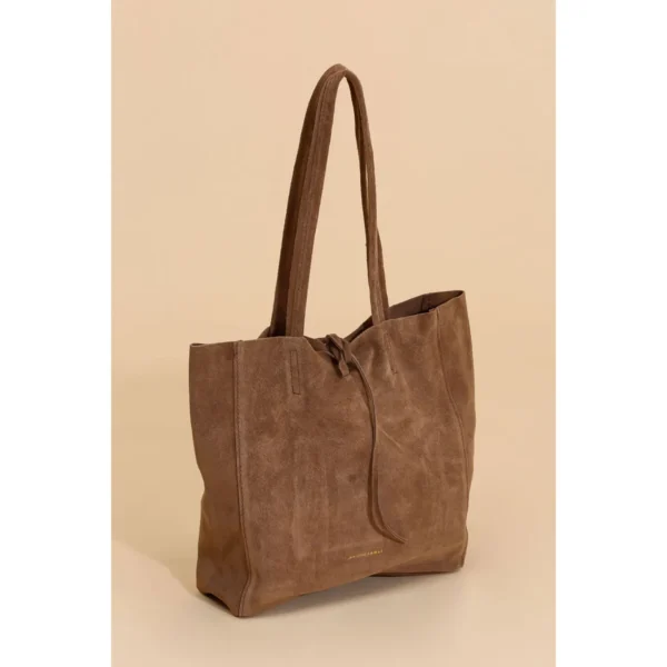 Petit sac cabas en daim taupe