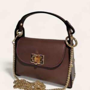 Petit sac Clous en cuir marron foncé