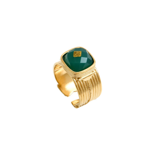 Bague ajustable cabochon agate verte Babylone