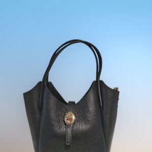Petit sac seau en cuir marine